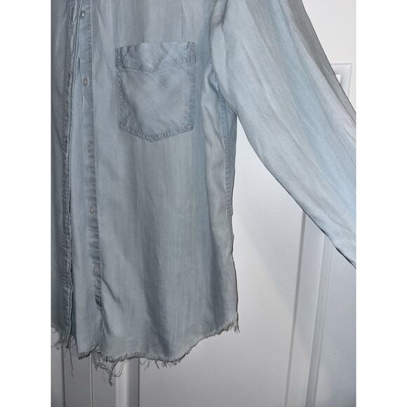 Rails Ingrid Raw Light Vintage Shirt Blue Raw Hem Long Sleeve Button Down Sz S - Picture 2 of 12